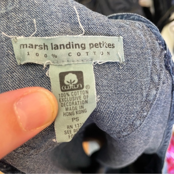 VINTAGE 90s MARSH LANDING DENIM JEAN EMBROIDERED STAR OVERALL DRESS SIZE SMALL - Picture 6 of 7